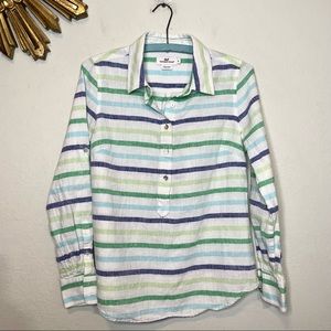 Vineyard Vines White Linen Striped Blouse Tunic